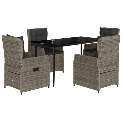 5-Piece Garden Dining Set with Cushions Grey Poly Rattan - Image 12