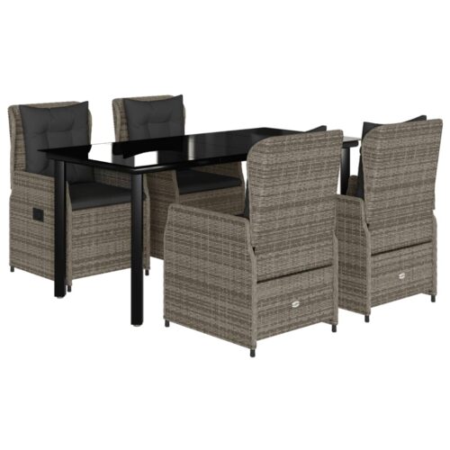 5-Piece Garden Dining Set with Cushions Grey Poly Rattan - Image 12