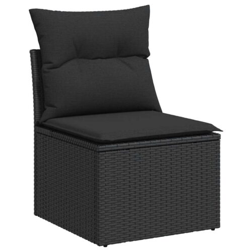 7-Piece Garden Sofa Set with Cushions Black Poly Rattan Acacia - Image 4