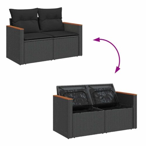 7-Piece Garden Sofa Set with Cushions Black Poly Rattan Acacia - Image 7