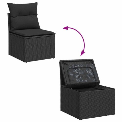 7-Piece Garden Sofa Set with Cushions Black Poly Rattan Acacia - Image 8