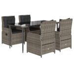 5-Piece Garden Dining Set with Cushions Grey Poly Rattan