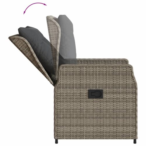 5-Piece Garden Dining Set with Cushions Grey Poly Rattan - Image 5