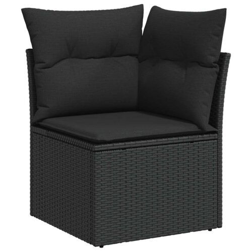 9-Piece Garden Sofa Set with Cushions Black Poly Rattan Acacia - Image 5