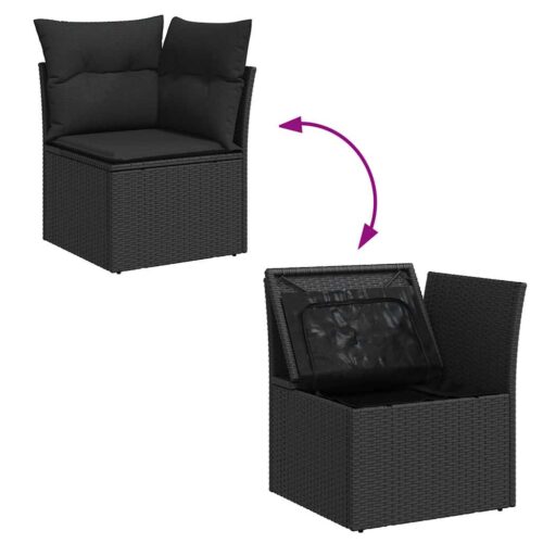 10-Piece Garden Sofa Set with Cushions Black Poly Rattan Acacia - Image 9