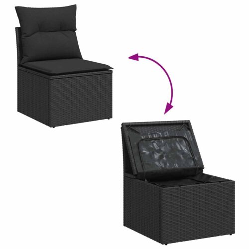11-Piece Garden Sofa Set with Cushions Black Poly Rattan Acacia - Image 8