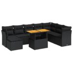 9-Piece Garden Sofa Set with Cushions Black Poly Rattan