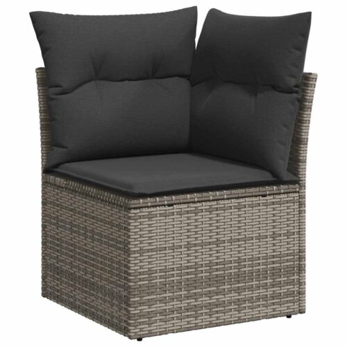 9-Piece Garden Sofa Set with Cushions Grey Poly Rattan Acacia - Image 4