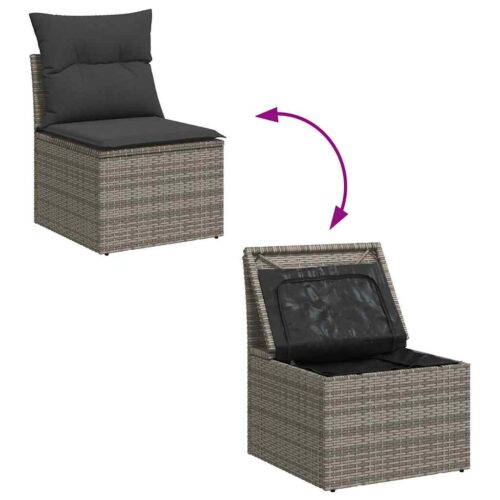 9-Piece Garden Sofa Set with Cushions Grey Poly Rattan Acacia - Image 8