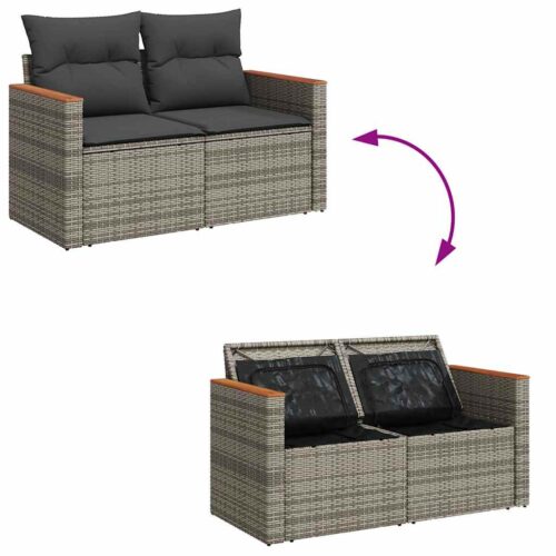 10-Piece Garden Sofa Set with Cushions Grey Poly Rattan Acacia - Image 7