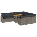11-Piece Garden Sofa Set with Cushions Grey Poly Rattan Acacia