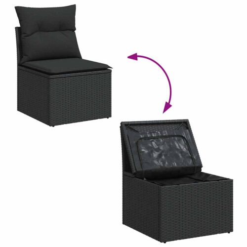 7-Piece Garden Sofa Set with Cushions Black Poly Rattan - Image 6