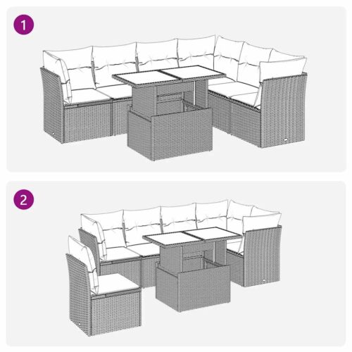 7-Piece Garden Sofa Set with Cushions Black Poly Rattan - Image 9