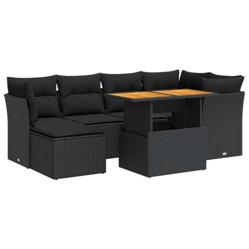 7-Piece Garden Sofa Set with Cushions Black Poly Rattan - Image 13