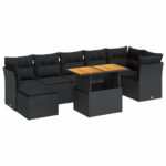 8-Piece Garden Sofa Set with Cushions Black Poly Rattan