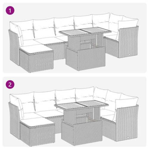 8-Piece Garden Sofa Set with Cushions Black Poly Rattan - Image 7