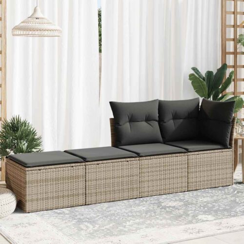 2-Piece Garden Sofa Set with Cushions Grey Poly Rattan Acacia - Image 3