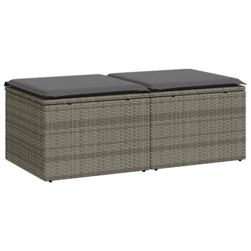 2-Piece Garden Sofa Set with Cushions Grey Poly Rattan Acacia - Image 8