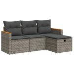 4-Piece Garden Sofa Set with Cushions Grey Poly Rattan