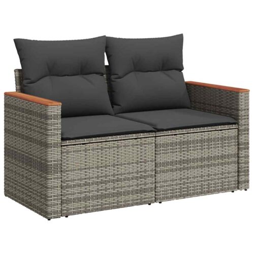 4-Piece Garden Sofa Set with Cushions Grey Poly Rattan - Image 4