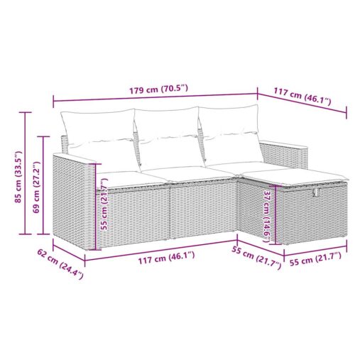 4-Piece Garden Sofa Set with Cushions Grey Poly Rattan - Image 12