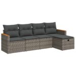 5-Piece Garden Sofa Set with Cushions Grey Poly Rattan