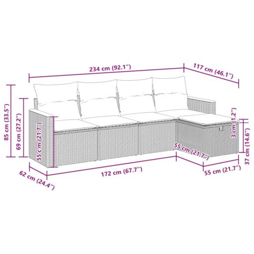 5-Piece Garden Sofa Set with Cushions Grey Poly Rattan - Image 12