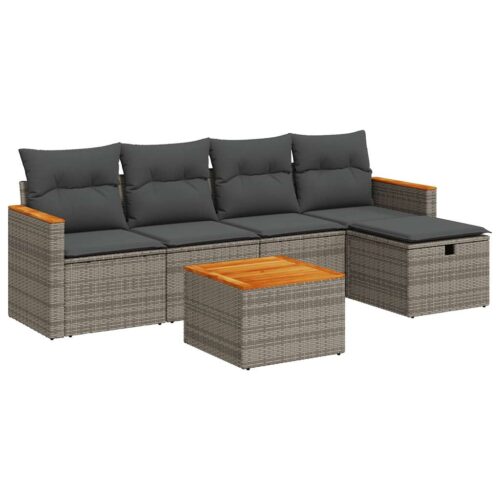 6-Piece Garden Sofa Set with Cushions Grey Poly Rattan - Image 13