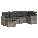 6-Piece Garden Sofa Set with Cushions Grey Poly Rattan