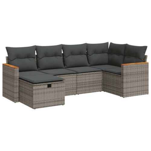 6-Piece Garden Sofa Set with Cushions Grey Poly Rattan