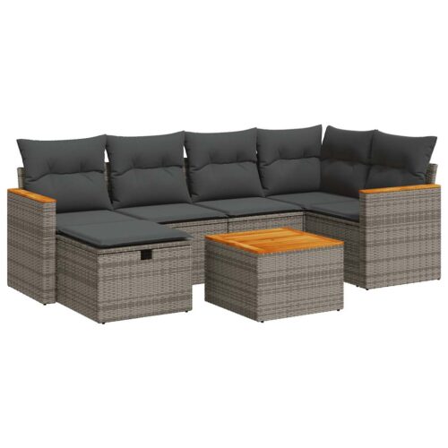 7-Piece Garden Sofa Set with Cushions Grey Poly Rattan