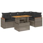 5-Piece Garden Sofa Set with Cushions Grey Poly Rattan Acacia