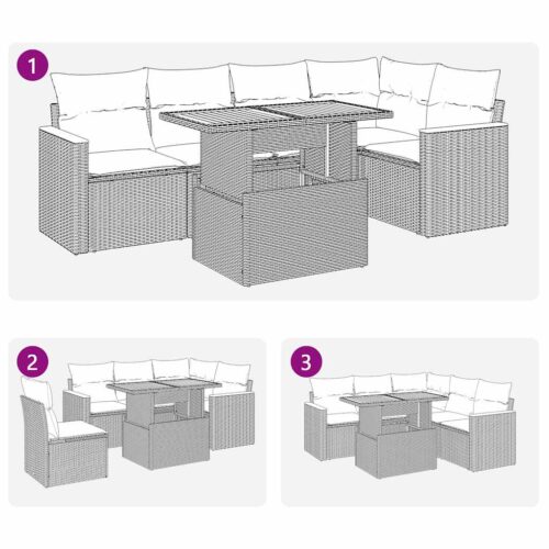 5-Piece Garden Sofa Set with Cushions Grey Poly Rattan Acacia - Image 11