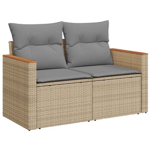 5-Piece Garden Sofa Set with Cushions Beige Poly Rattan Acacia - Image 3