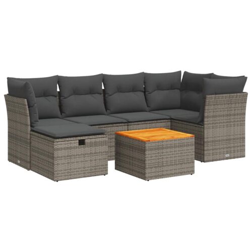7-Piece Garden Sofa Set with Cushions Grey Poly Rattan