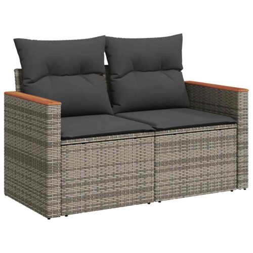 7-Piece Garden Sofa Set with Cushions Grey Poly Rattan Acacia - Image 5