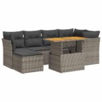 7-Piece Garden Sofa Set with Cushions Grey Poly Rattan