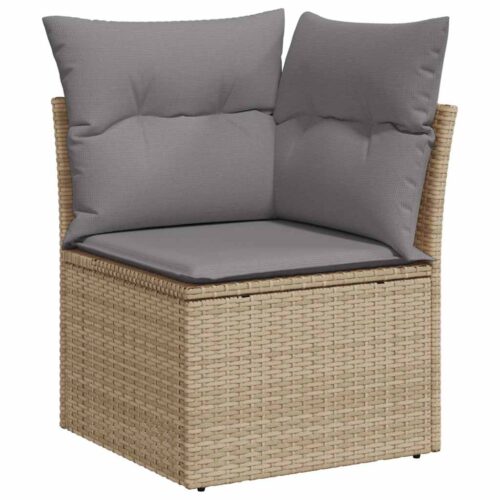 7-Piece Garden Sofa Set with Cushions Beige Poly Rattan - Image 4
