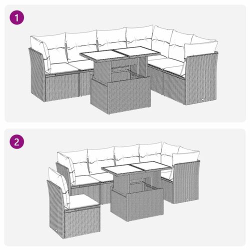7-Piece Garden Sofa Set with Cushions Beige Poly Rattan - Image 9