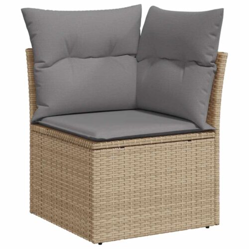 7-Piece Garden Sofa Set with Cushions Beige Poly Rattan Acacia - Image 4