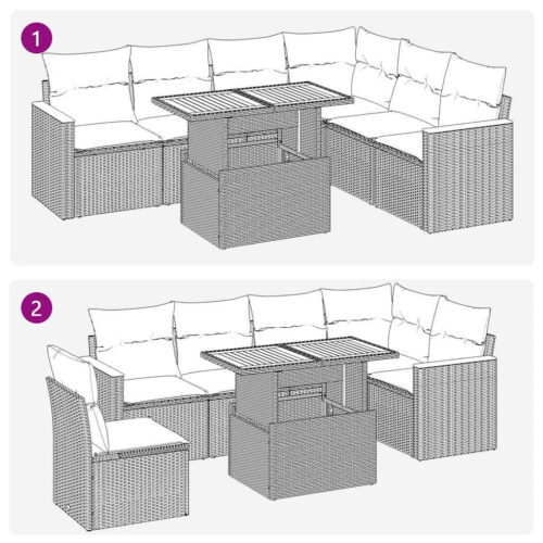 7-Piece Garden Sofa Set with Cushions Beige Poly Rattan Acacia - Image 11