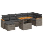 8-Piece Garden Sofa Set with Cushions Grey Poly Rattan Acacia