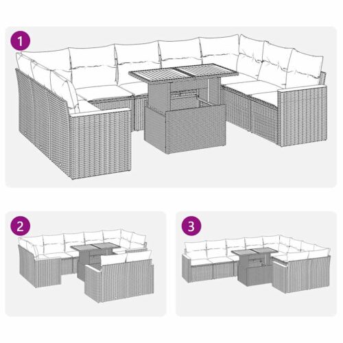 10-Piece Garden Sofa Set with Cushions Beige Poly Rattan Acacia - Image 11