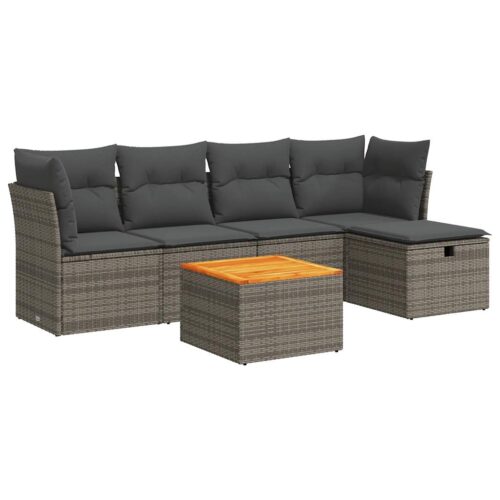 6-Piece Garden Sofa Set with Cushions Grey Poly Rattan