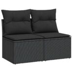 4-Piece Garden Sofa Set with Cushions Black Poly Rattan Acacia