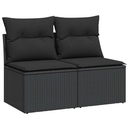 4-Piece Garden Sofa Set with Cushions Black Poly Rattan Acacia