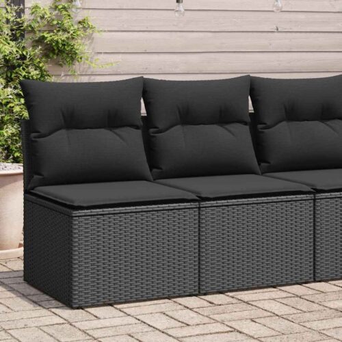 4-Piece Garden Sofa Set with Cushions Black Poly Rattan Acacia - Image 2