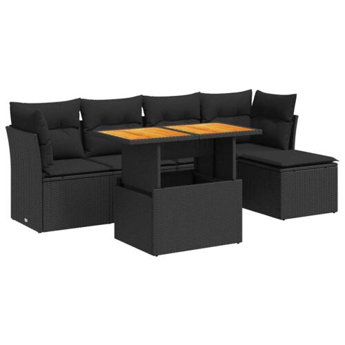 6-Piece Garden Sofa Set with Cushions Black Poly Rattan - Image 13