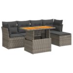 6-Piece Garden Sofa Set with Cushions Grey Poly Rattan
