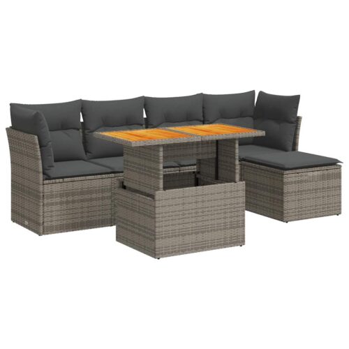 6-Piece Garden Sofa Set with Cushions Grey Poly Rattan - Image 13